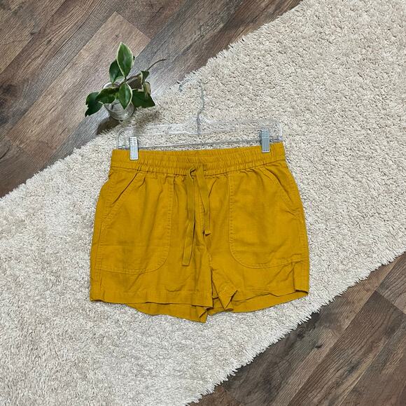 Point Sur J.Crew Size XS Mustard Yellow Linen Lyocell Blend Pull On Shorts - Picture 1 of 5